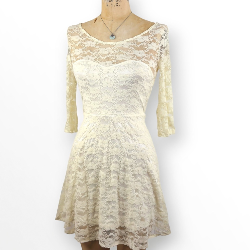 Y2K Romantic Lace Dress Sweetheart Neckline Ethereal Dainty Size S‎